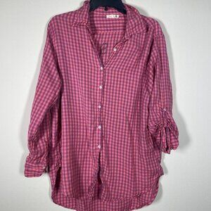 Sundry Women's Plaid Pink Lost Without You Button-Up Shirt 2 (L/XL)